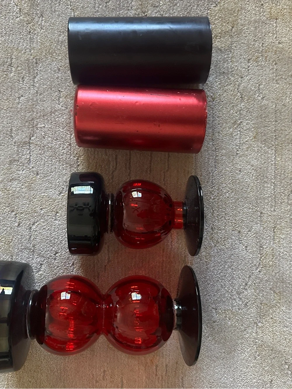 Red Glass Double-Bubble Candle Holders (Set of 2)